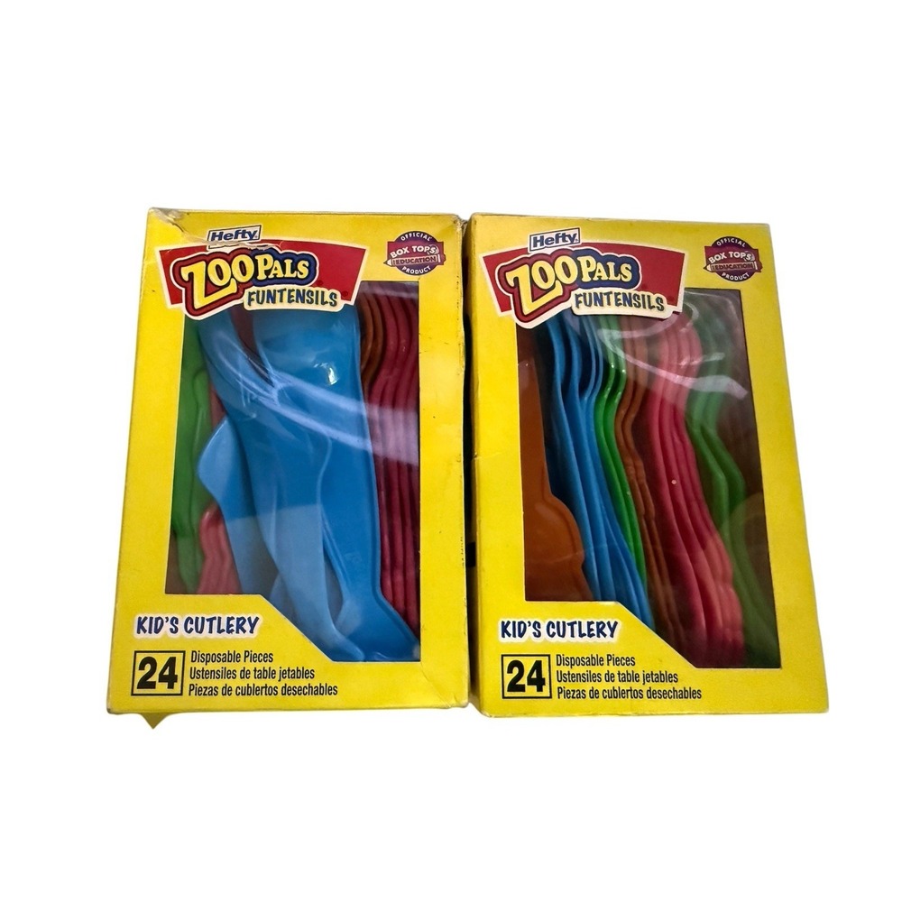 Hefty Zoopals Funtensils Kids Plastic Utensils Cutlery Two Boxes 47 Pieces
